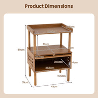 Bamboo Rattan Nightstand Natural Side Table with Raised Edge Flip-Up Door
