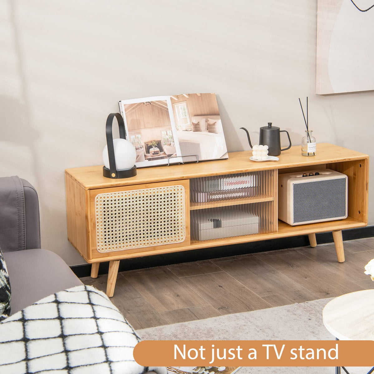 Giantex TV Stand for TVs up to 55", Bamboo Entertainment Center