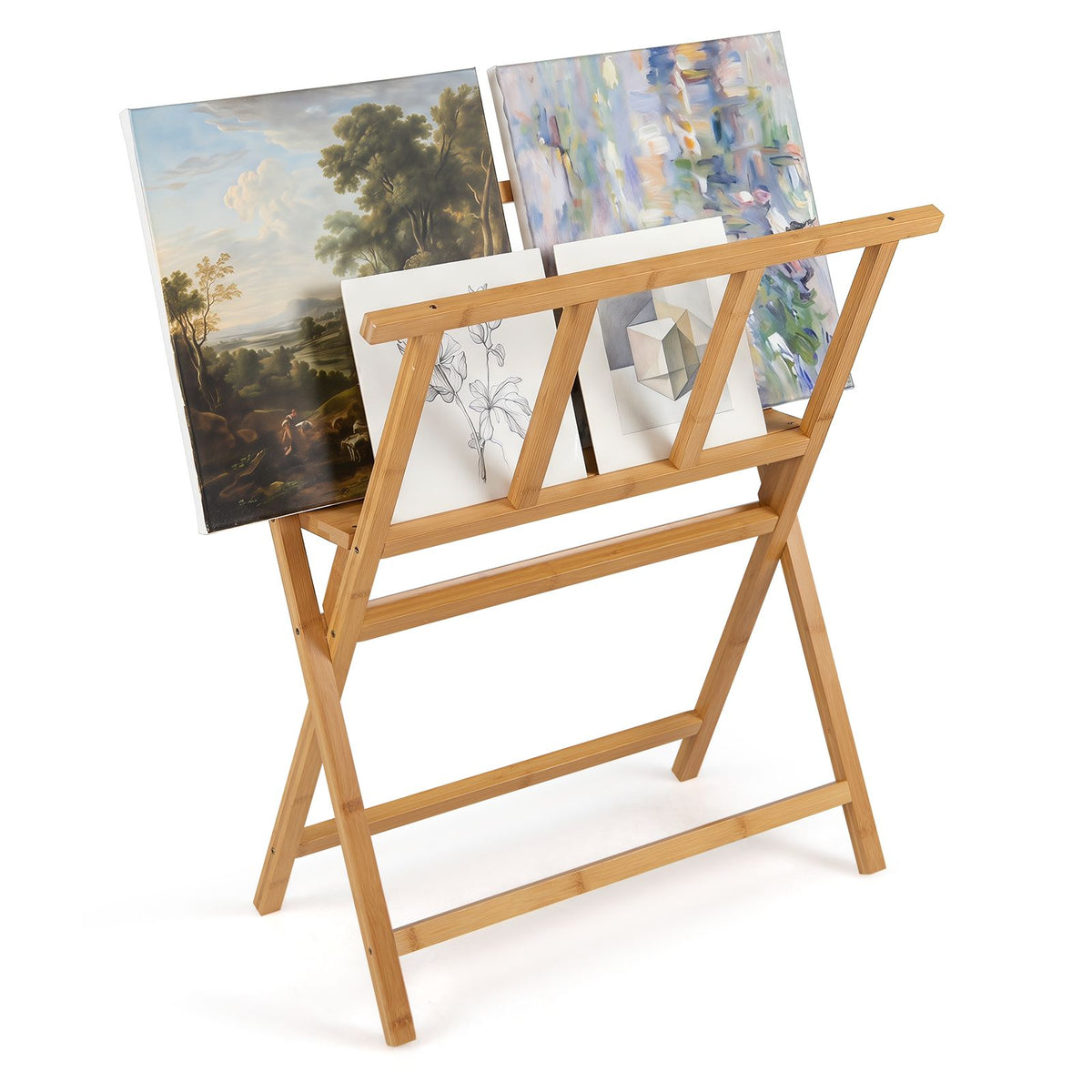 Bamboo Art Print Rack for Canvas Storage and Display for Studio Gallery