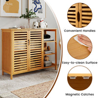 Bamboo Bathroom Cabinet with Dual-tier Cabinet and 3-tier shelf