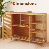 Bamboo Bathroom Cabinet with Dual-tier Cabinet and 3-tier shelf