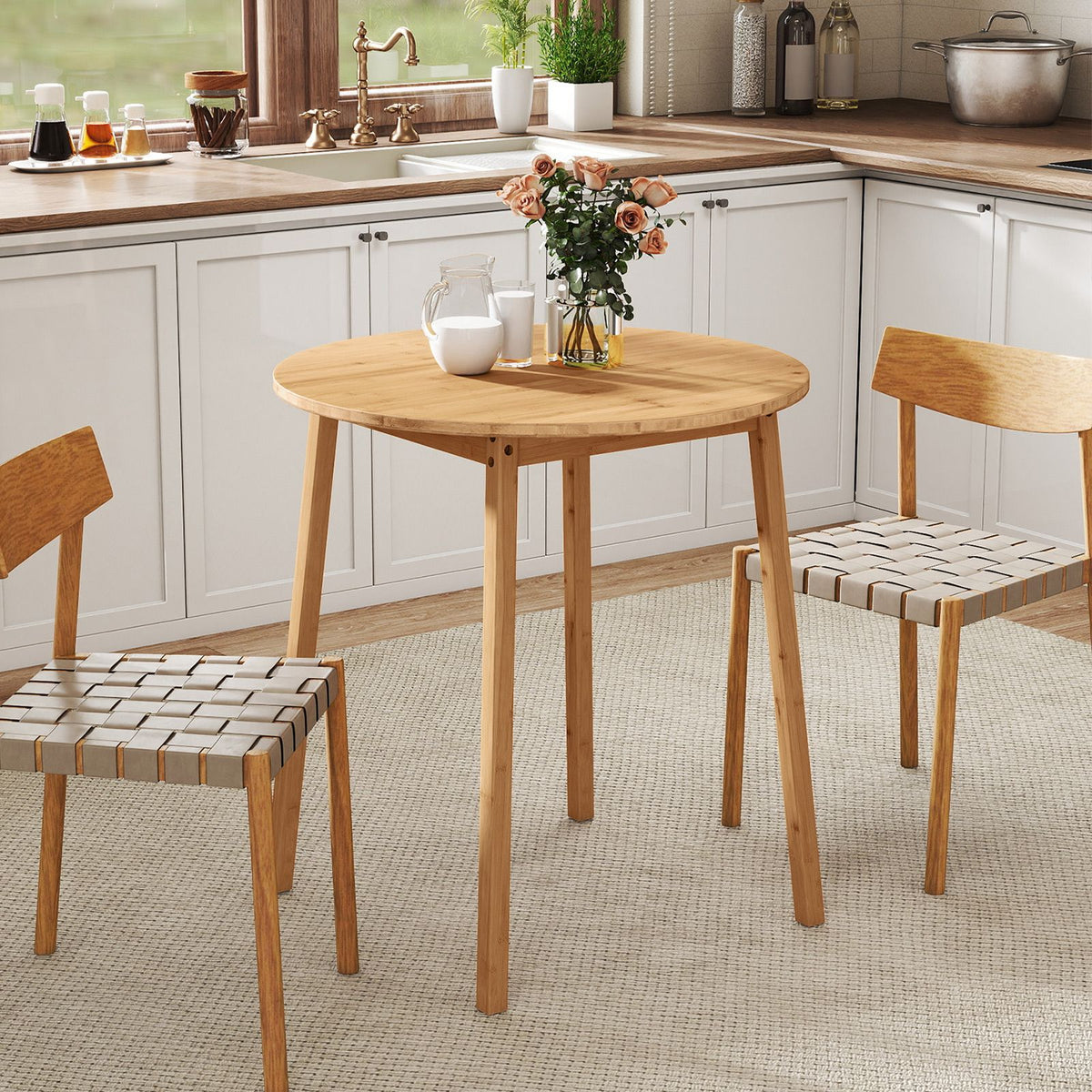 Bamboo Dining Table for 2-4 People for Small Space and Dining Room