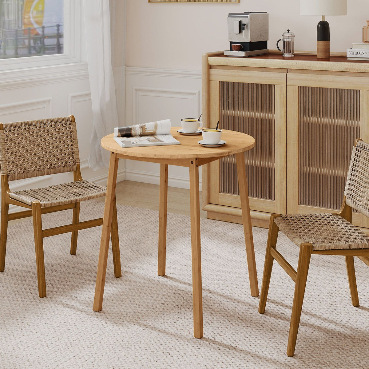 Bamboo Dining Table for 2-4 People for Small Space and Dining Room