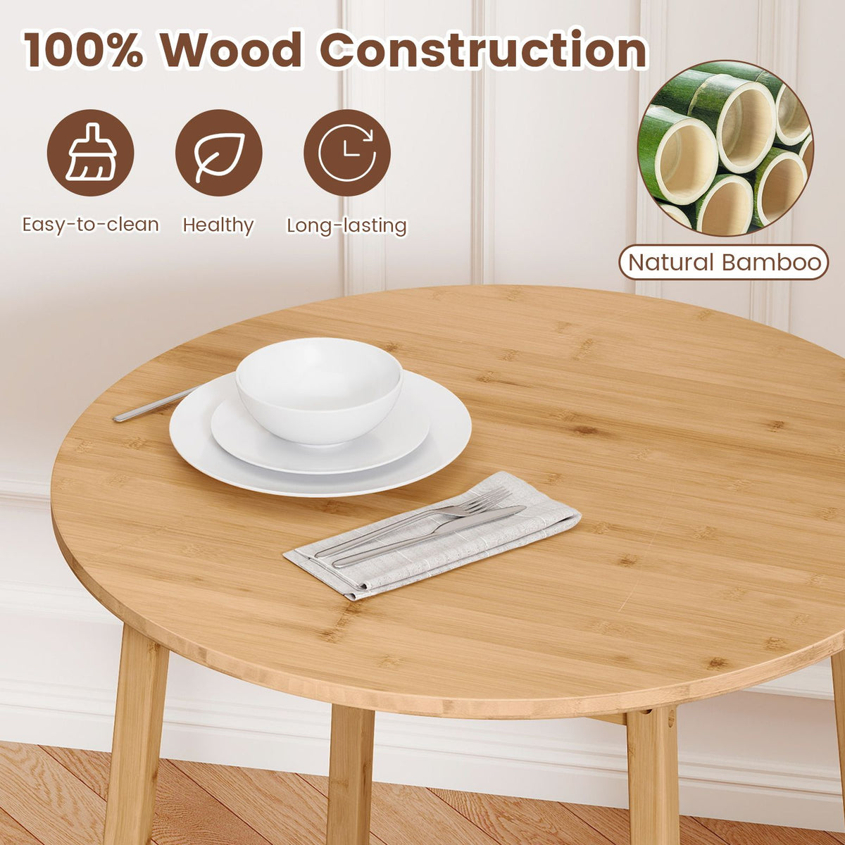Bamboo Dining Table for 2-4 People for Small Space and Dining Room