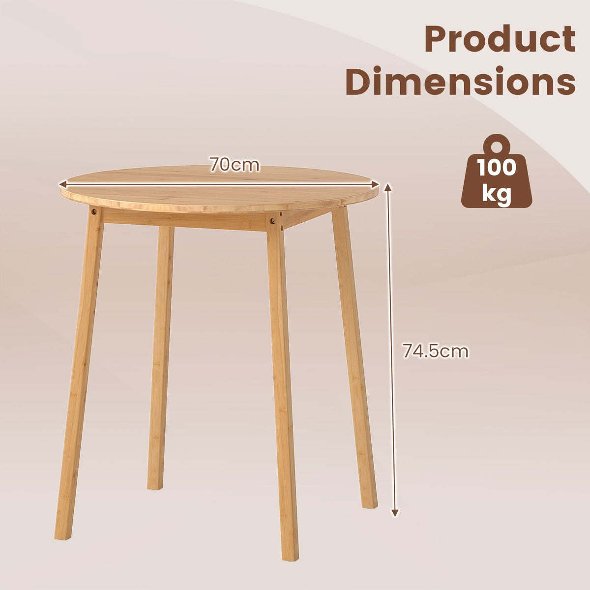 Bamboo Dining Table for 2-4 People for Small Space and Dining Room