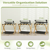 Bamboo Luggage Racks Set of 2 with Nylon Straps and Oxford Cloth Storage Shelves for Bedroom