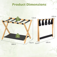 Bamboo Luggage Racks Set of 2 with Nylon Straps and Oxford Cloth Storage Shelves for Bedroom