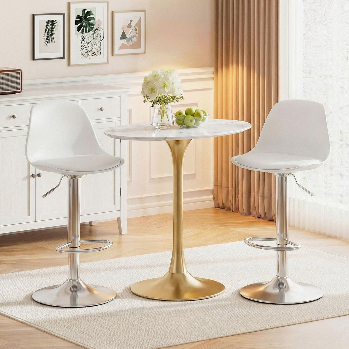 Bar Stools Set of 2 with Backrest & Footrest and Adjustable Swivel 60-82 cm