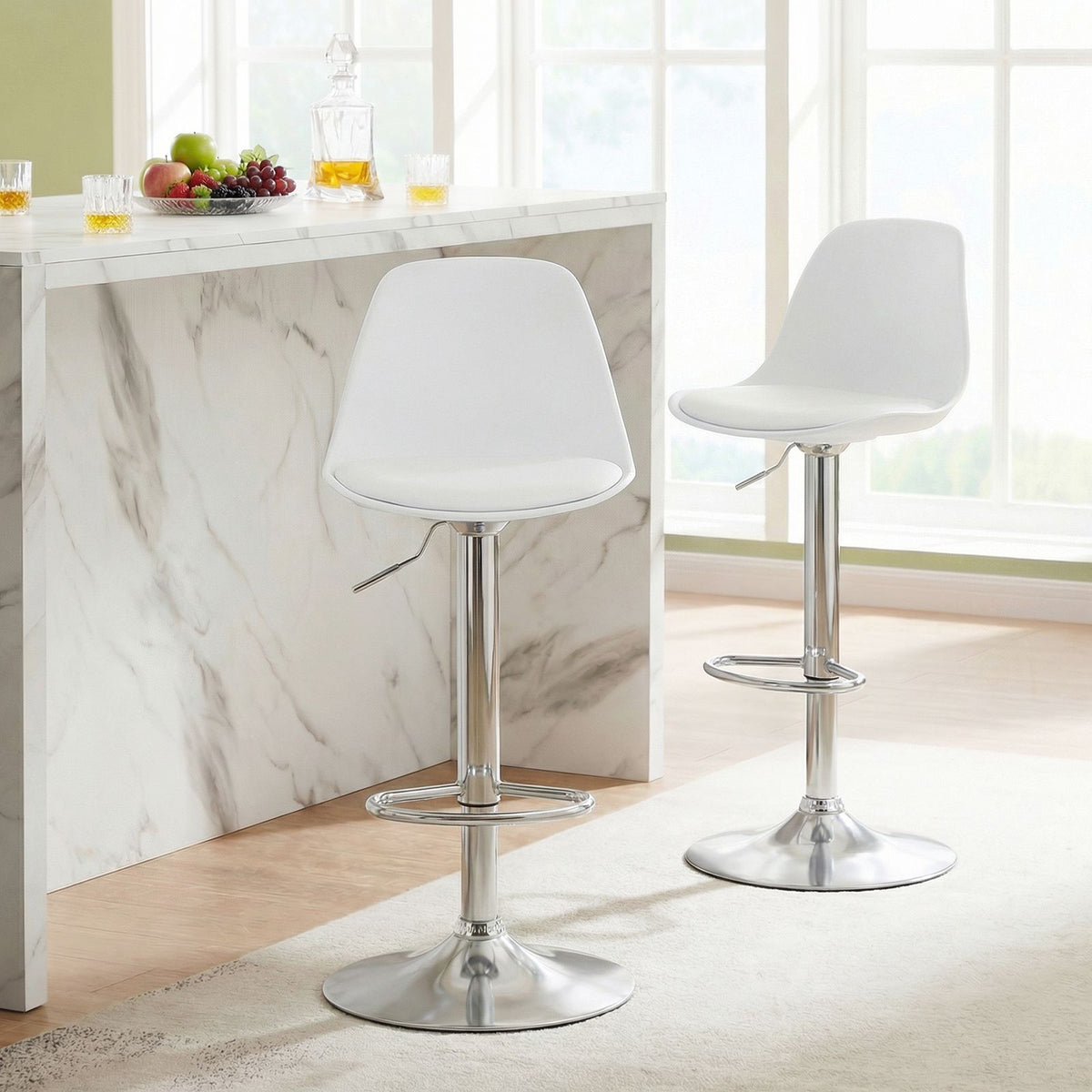 Bar Stools Set of 2 with Backrest & Footrest and Adjustable Swivel 60-82 cm