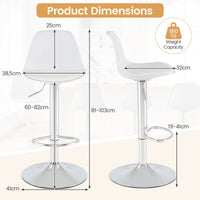 Bar Stools Set of 2 with Backrest & Footrest and Adjustable Swivel 60-82 cm