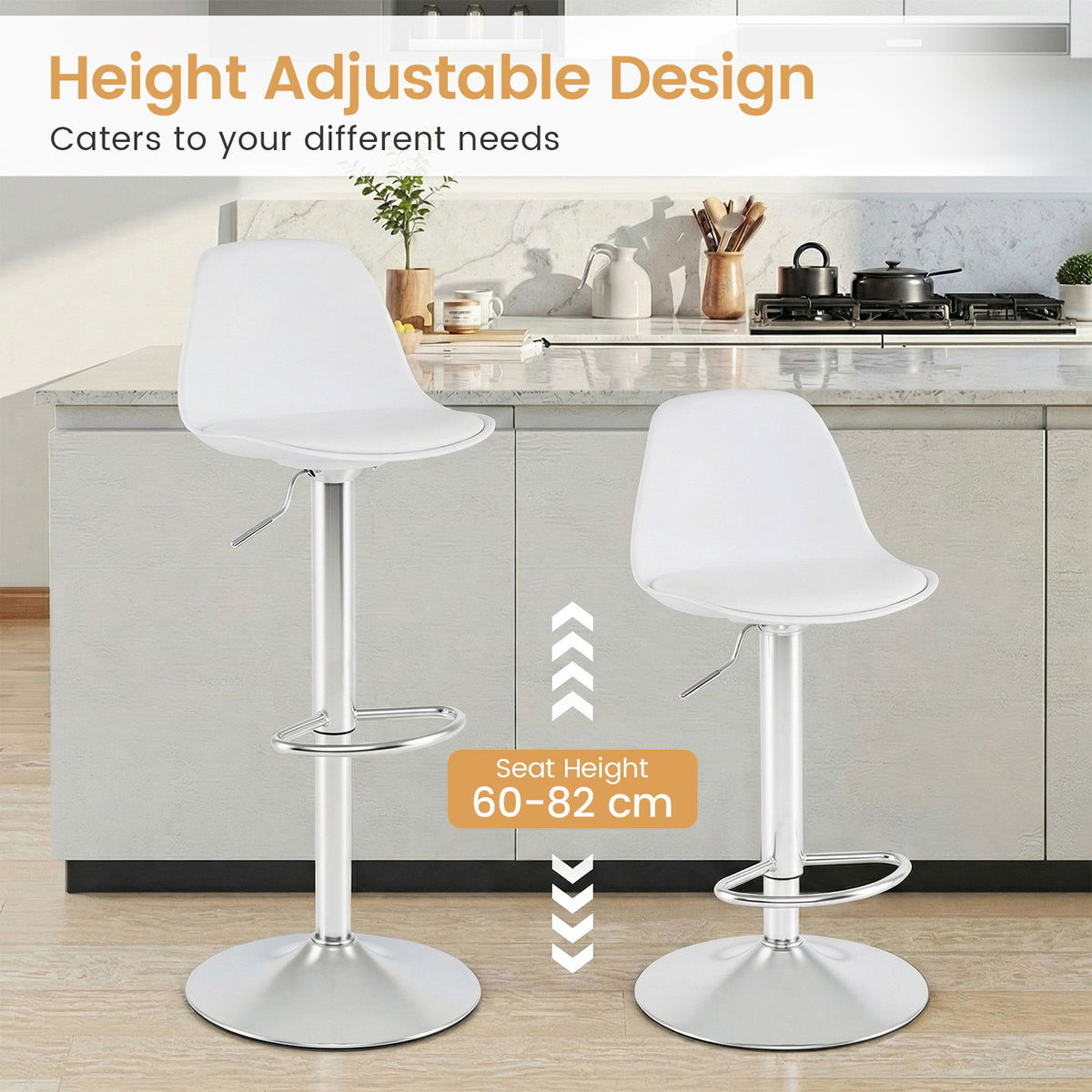 Bar Stools Set of 2 with Backrest & Footrest and Adjustable Swivel 60-82 cm