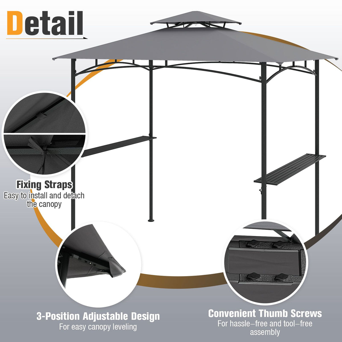 Barbecue Gazebo Shelter with Double-Tiered Roof for Backyard
