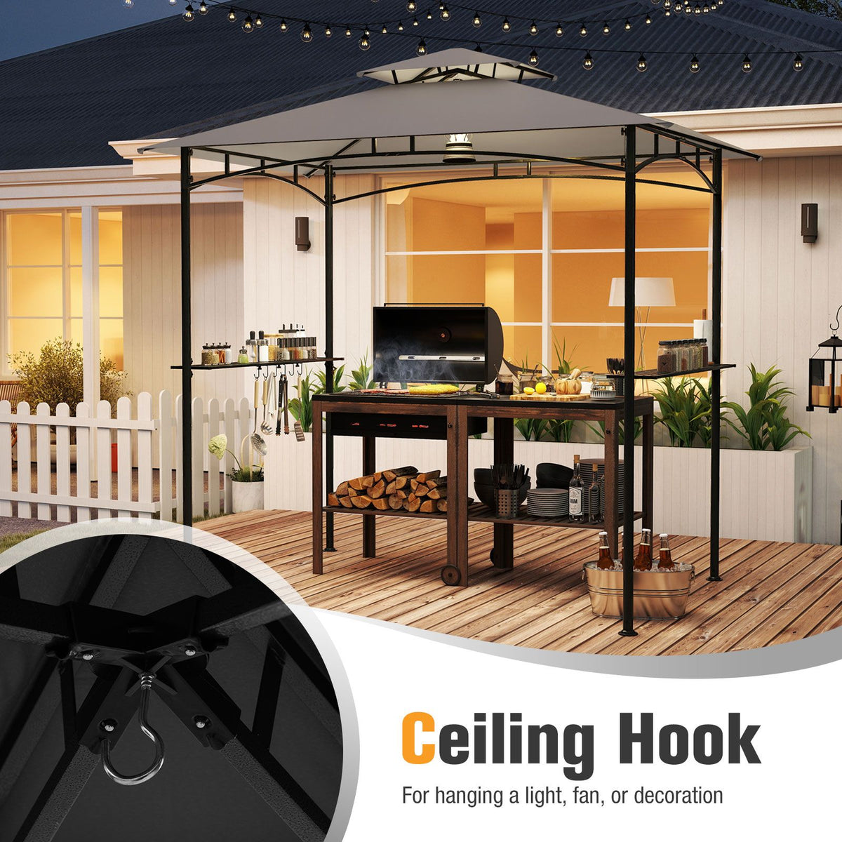 Barbecue Gazebo Shelter with Double-Tiered Roof for Backyard
