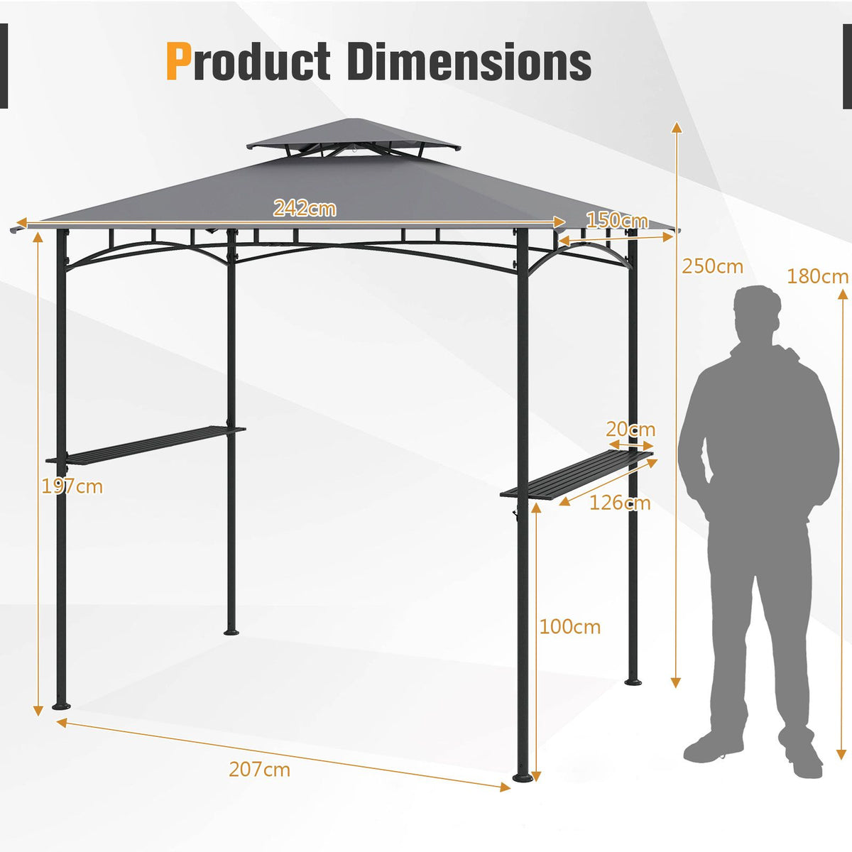 Barbecue Gazebo Shelter with Double-Tiered Roof for Backyard