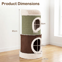 Barrel-Shaped Cat House with Top Perch and Double Condos Comfy Mats