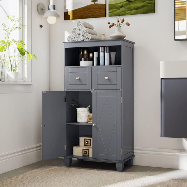 Bathroom Floor Storage Cabinet with Doors and Shelves for Living Room