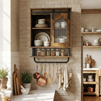 Bathroom Wall Cabinet with Sliding Barn Door and Metal Hanging Bar