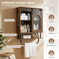 Bathroom Wall Cabinet with Sliding Barn Door and Metal Hanging Bar