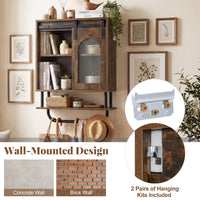 Bathroom Wall Cabinet with Sliding Barn Door and Metal Hanging Bar