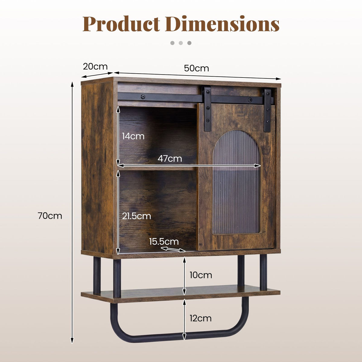 Bathroom Wall Cabinet with Sliding Barn Door and Metal Hanging Bar