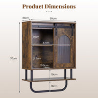 Bathroom Wall Cabinet with Sliding Barn Door and Metal Hanging Bar