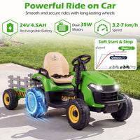24V Ride on Tractor with Tiltable Detachable Trailer Remote and LED