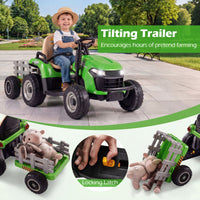 24V Ride on Tractor with Tiltable Detachable Trailer Remote and LED