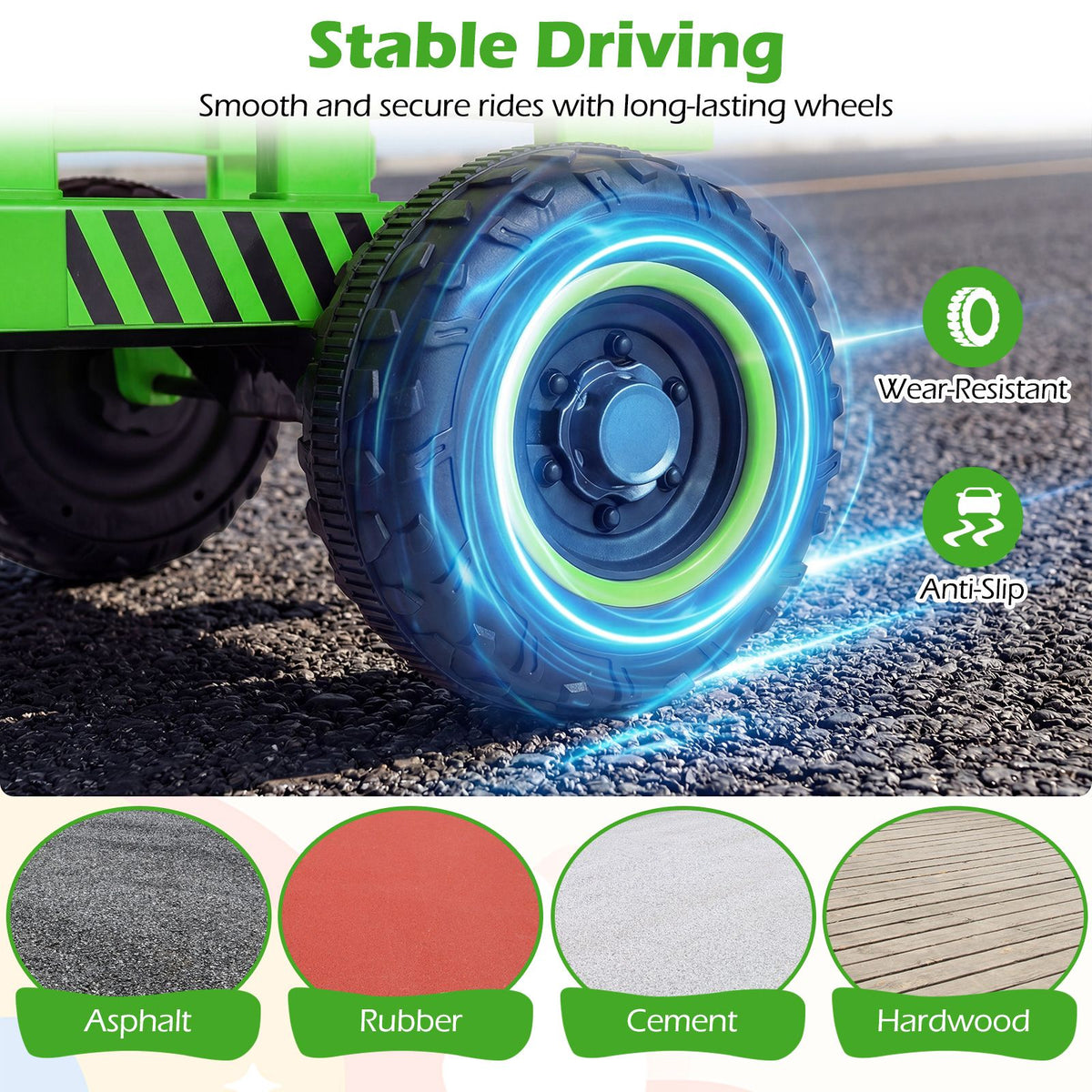 24V Ride on Tractor with Tiltable Detachable Trailer Remote and LED