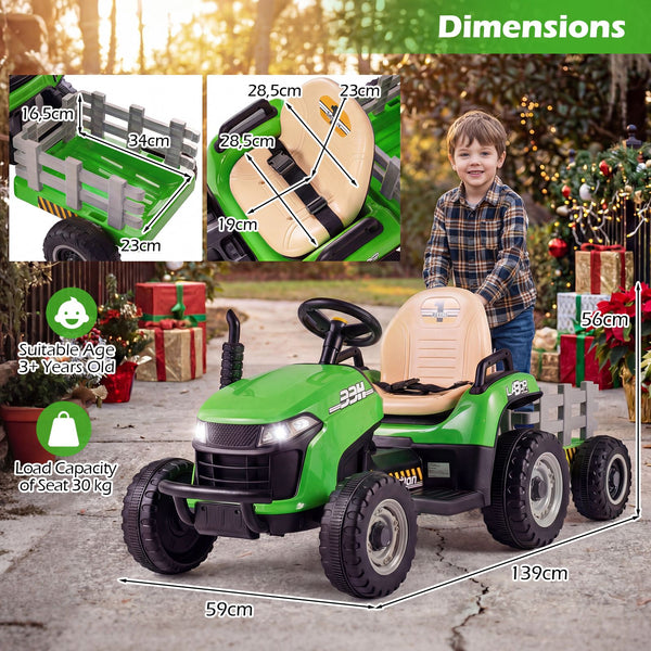 24V Ride on Tractor with Tiltable Detachable Trailer Remote and LED