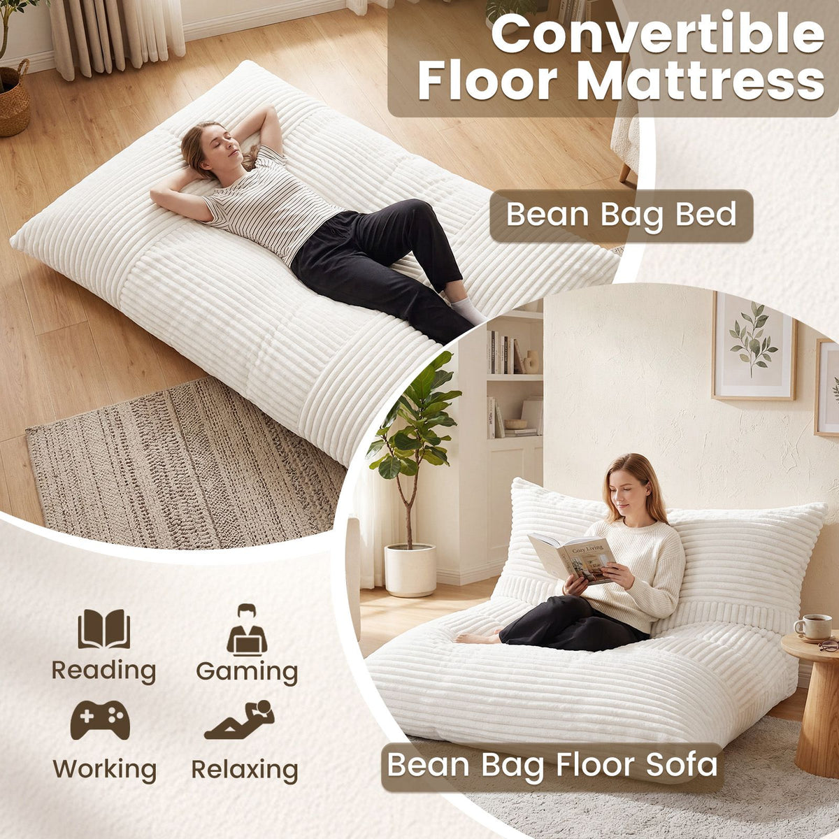 Bean Bag Chair for Adults with Machine Washable Corduroy Cover