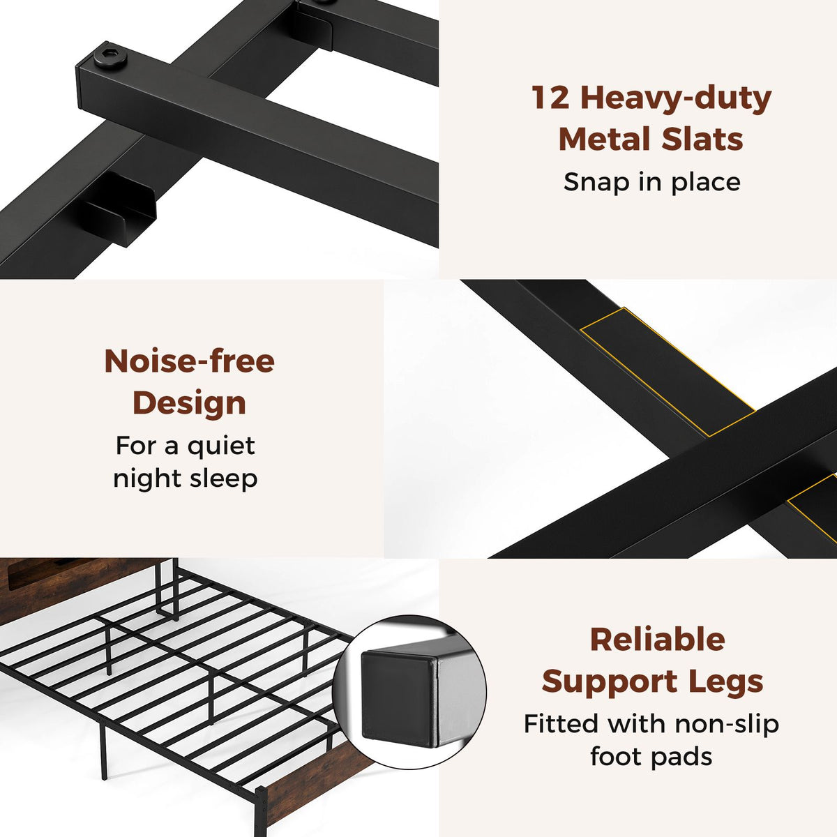 Bed Frame with LED Lights Industrial Platform Bed with Storage Headboard