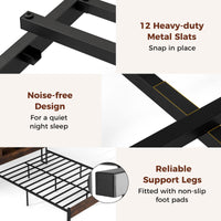 Bed Frame with LED Lights Industrial Platform Bed with Storage Headboard