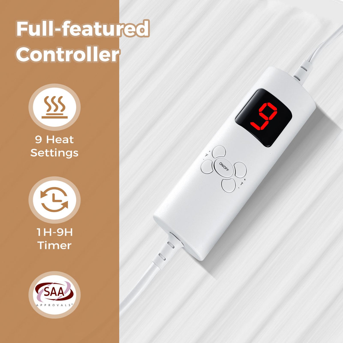Bedding Electric Blanket with Controller and 9 Heat Setting