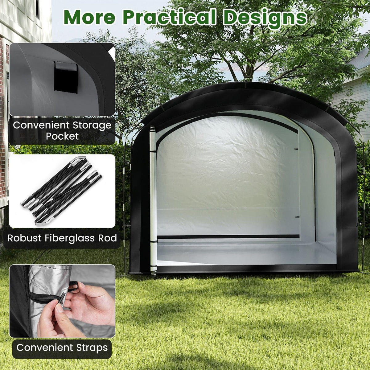 Bike Storage Shed Tent with Waterproof Silver Coated Fabric for 8 Bicycles