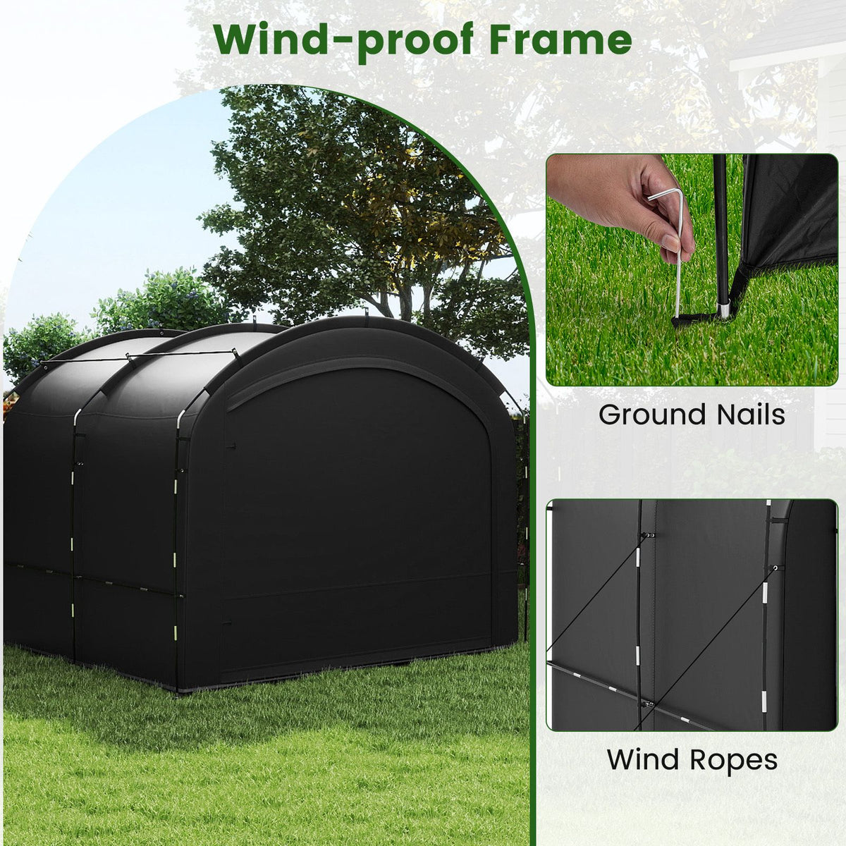 Bike Storage Shed Tent with Waterproof Silver Coated Fabric for 8 Bicycles