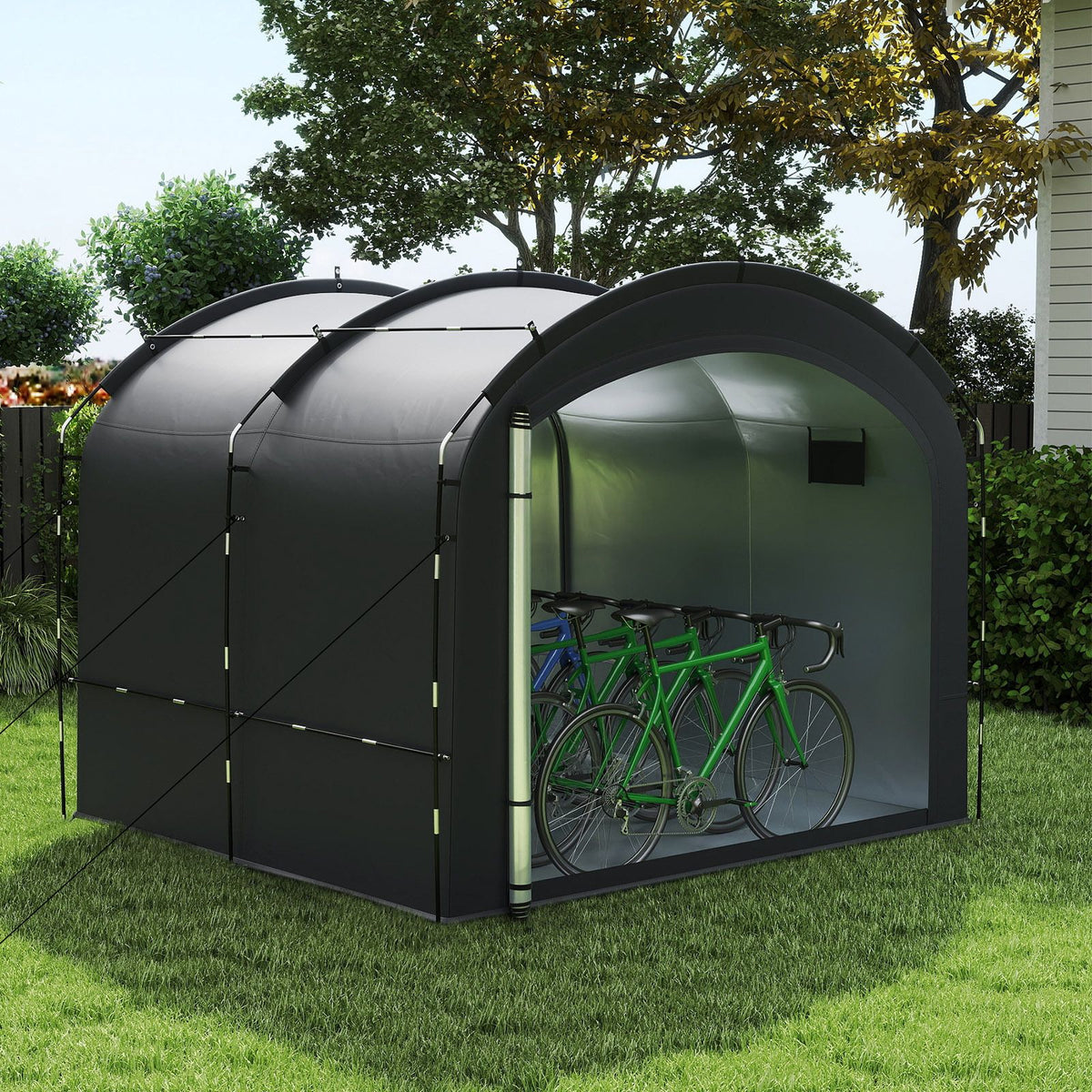Bike Storage Shed Tent with Waterproof Silver Coated Fabric for 8 Bicycles