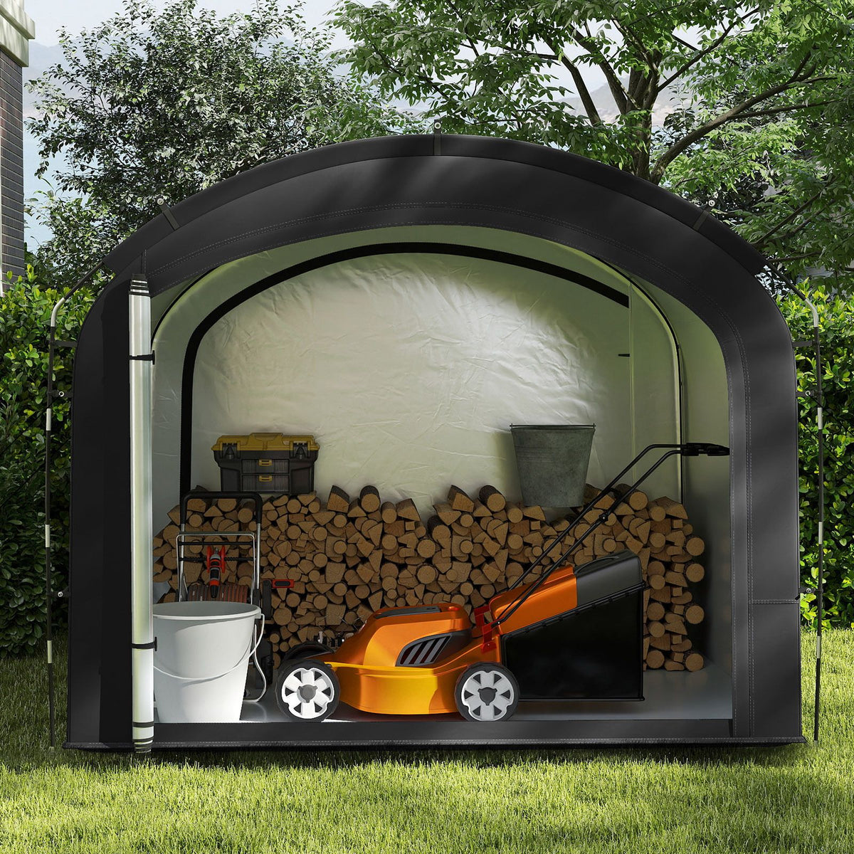 Bike Storage Shed Tent with Waterproof Silver Coated Fabric for 8 Bicycles