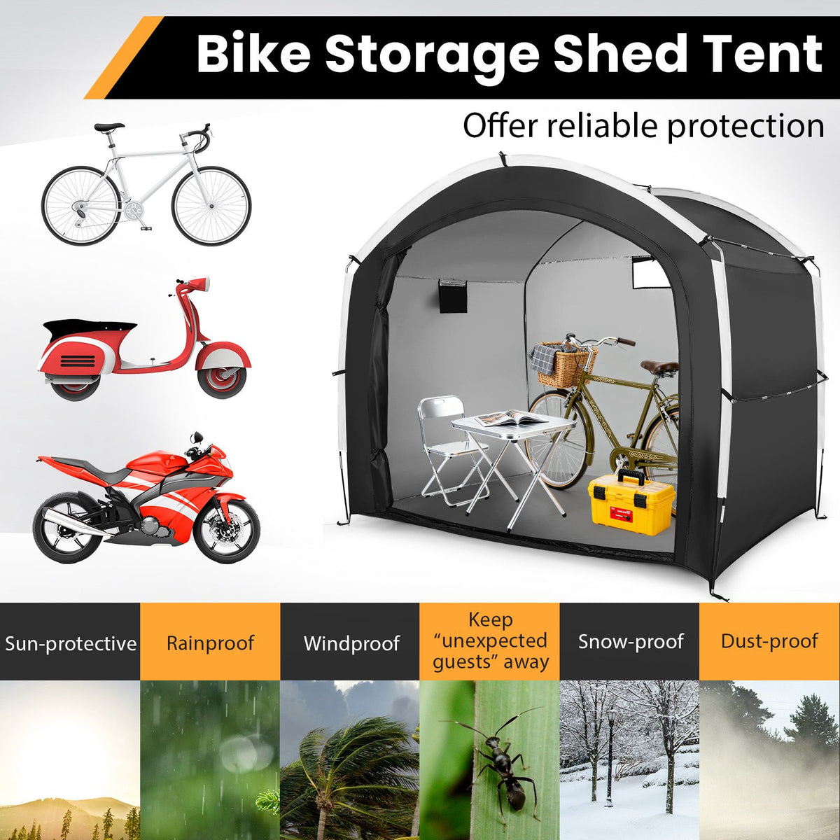 Bike Storage Shed Tent with PU4000MM Waterproof 210D Oxford Fabric for 5 Bikes