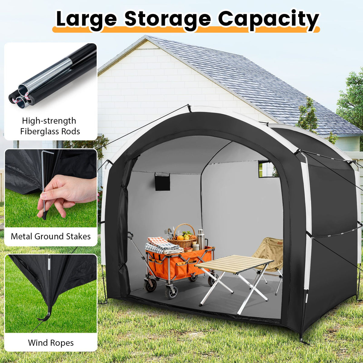 Bike Storage Shed Tent with PU4000MM Waterproof 210D Oxford Fabric for 5 Bikes