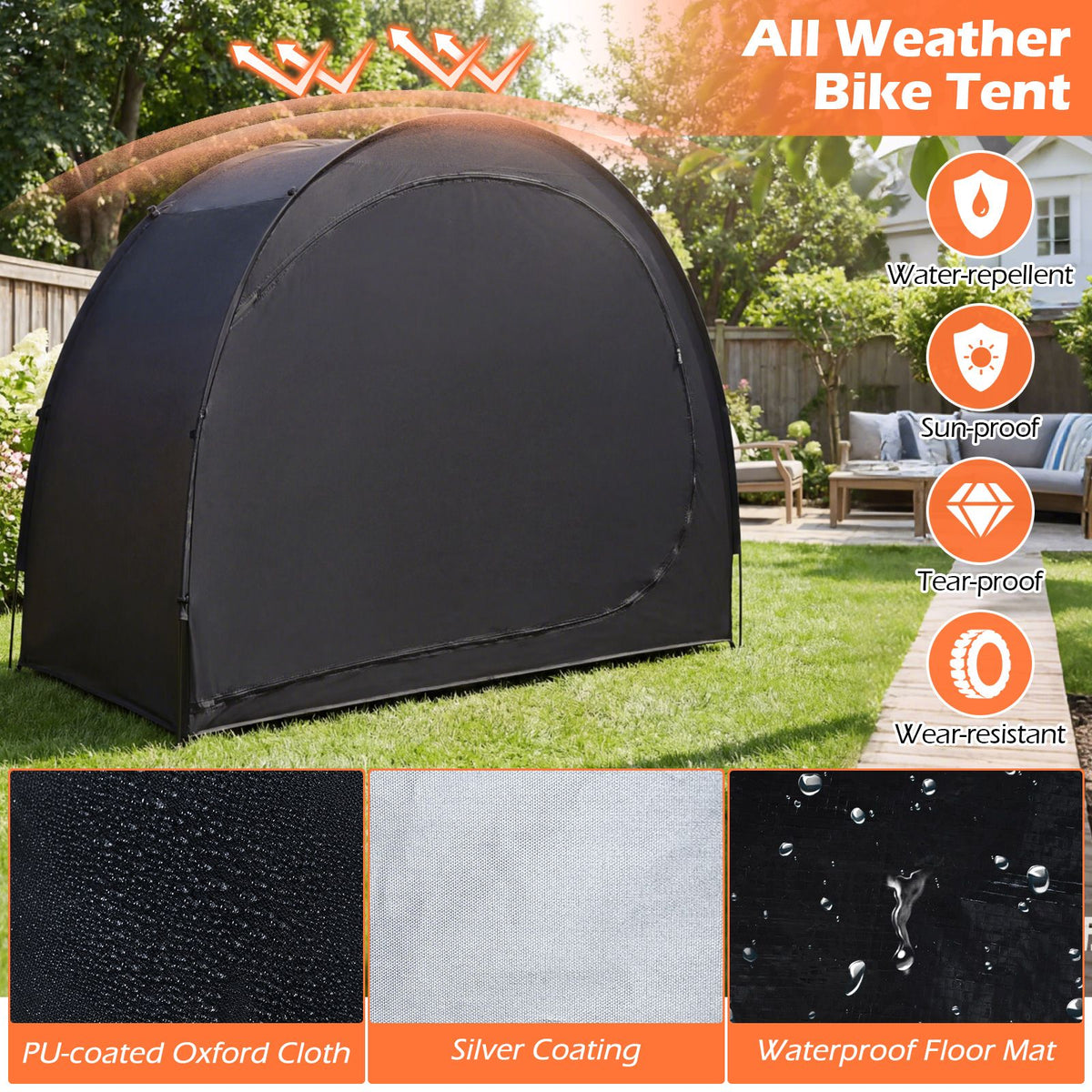 Bike Storage Tent Portable Bicycle Shed with Waterproof 210D PU-coated Oxford Fabric