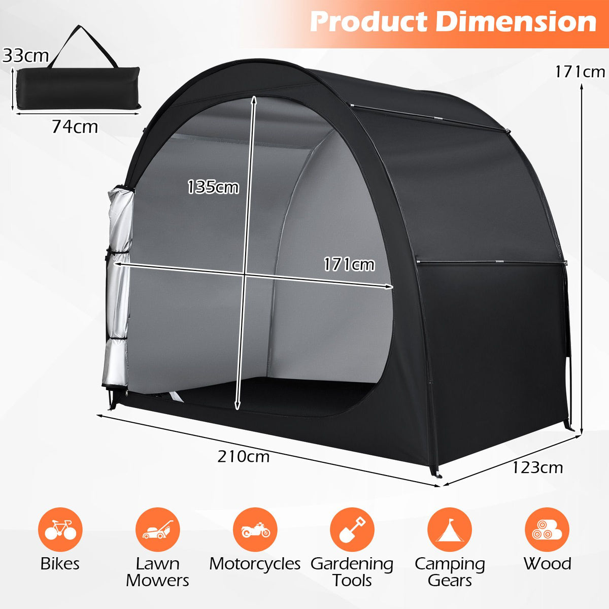Bike Storage Tent Portable Bicycle Shed with Waterproof 210D PU-coated Oxford Fabric