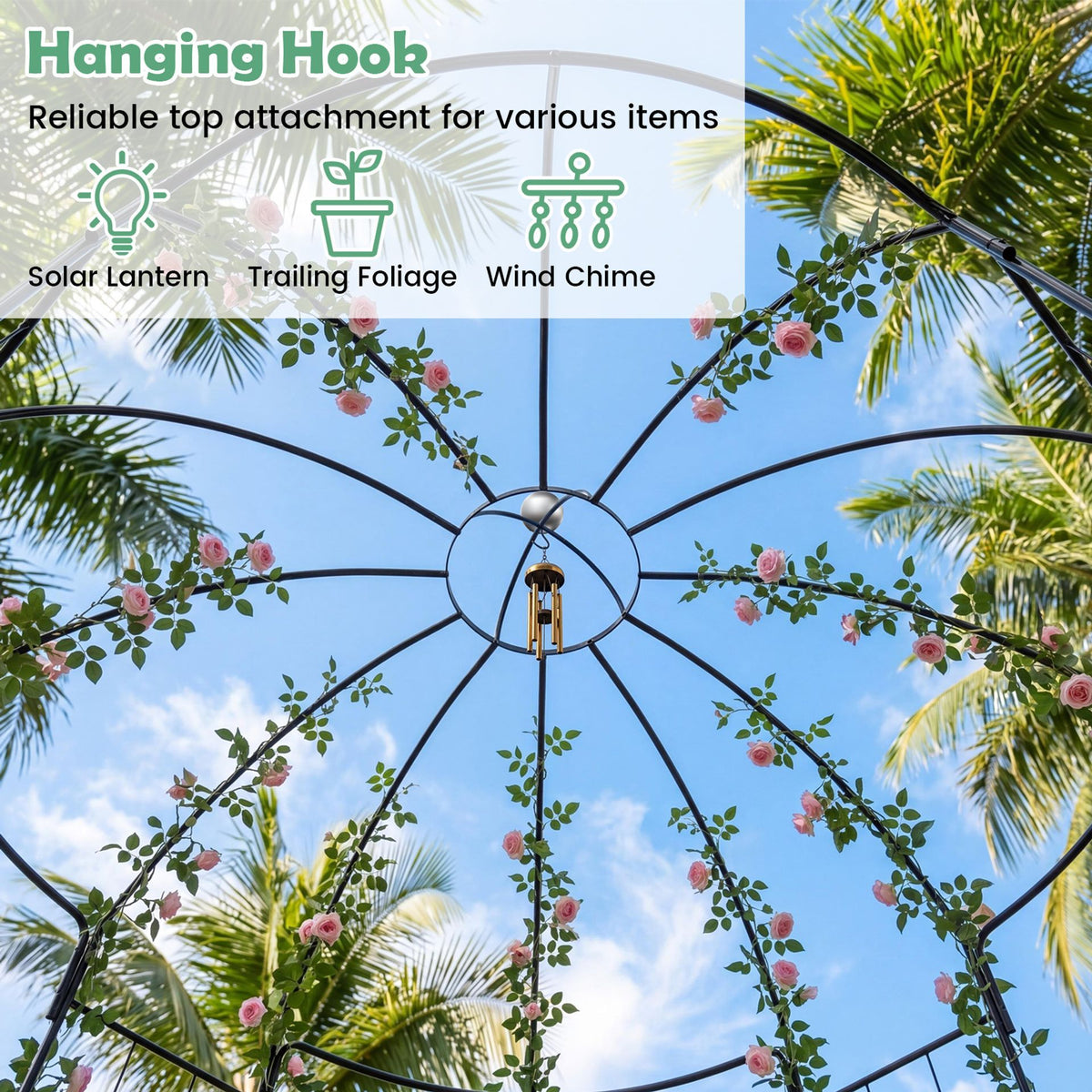 Birdcage Shape Metal Gazebo Pergola 203 x 203 x 296 cm with Hanging Hook