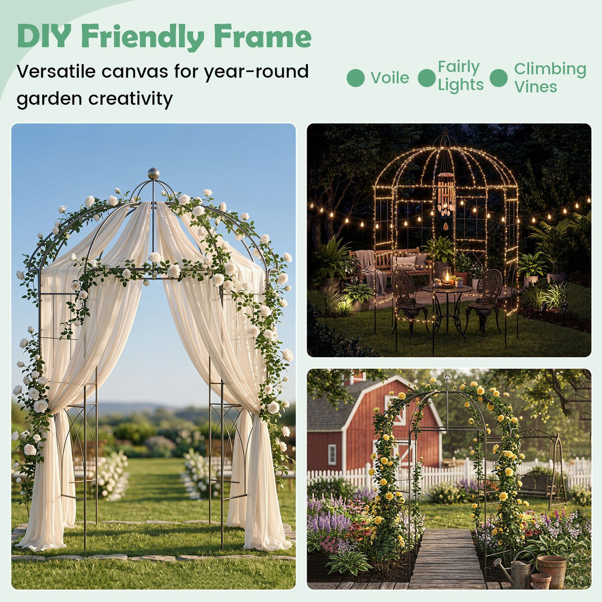 Birdcage Shape Metal Gazebo Pergola 203 x 203 x 296 cm with Hanging Hook