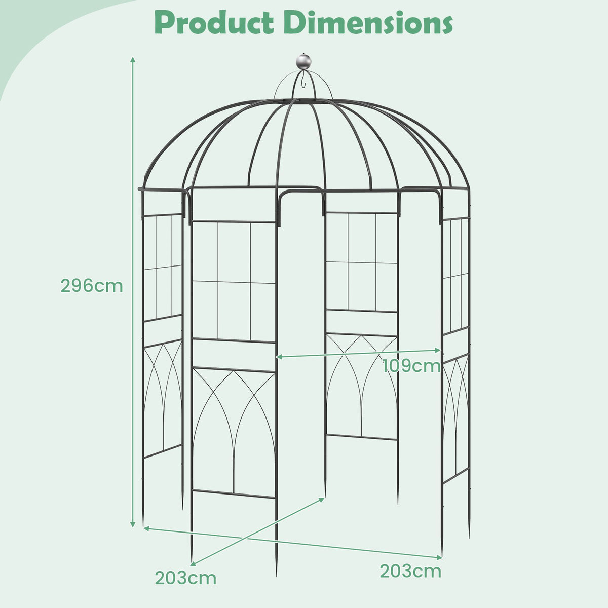 Birdcage Shape Metal Gazebo Pergola 203 x 203 x 296 cm with Hanging Hook