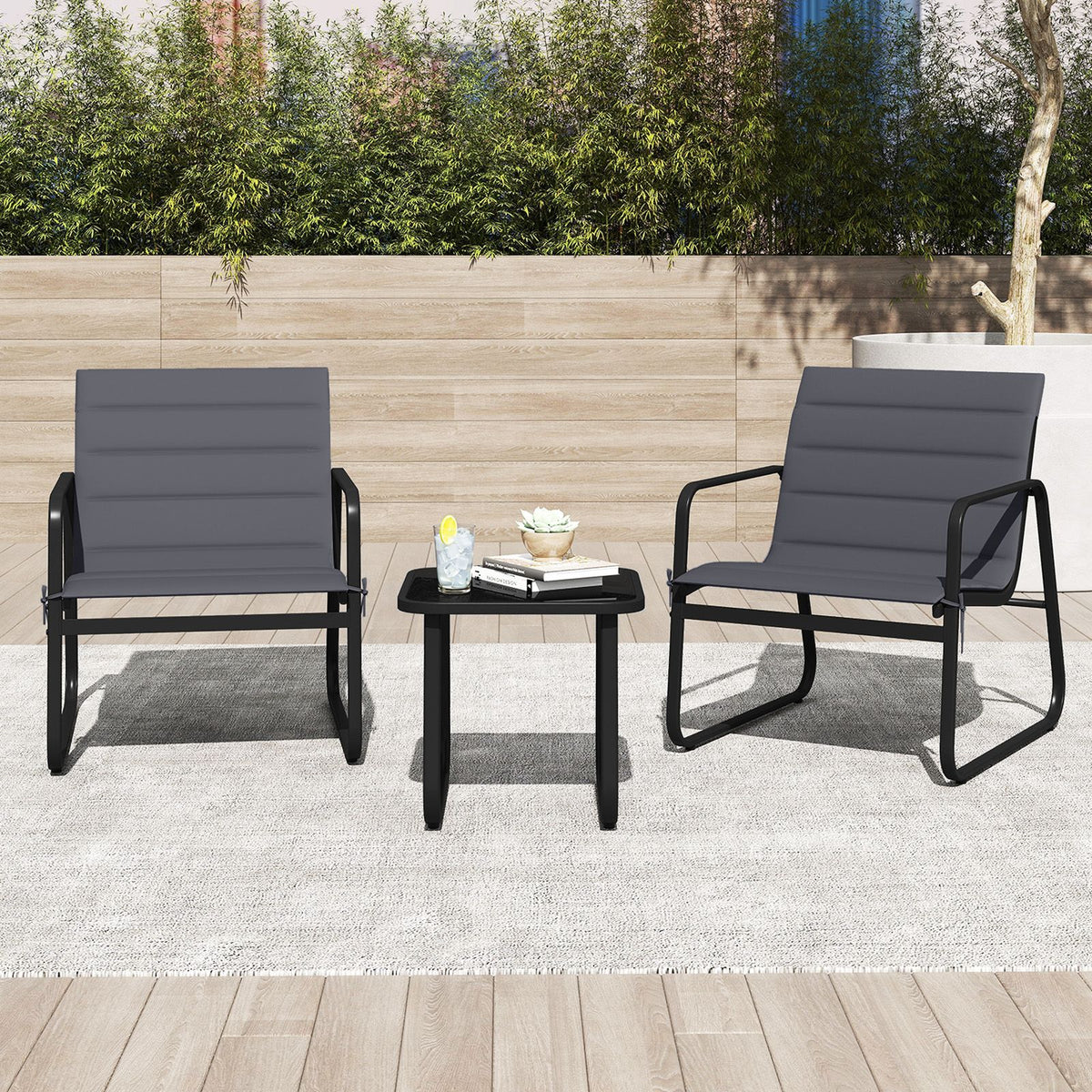 3 Pieces Bistro Set with Detachable Cushions and Sturdy Metal Legs