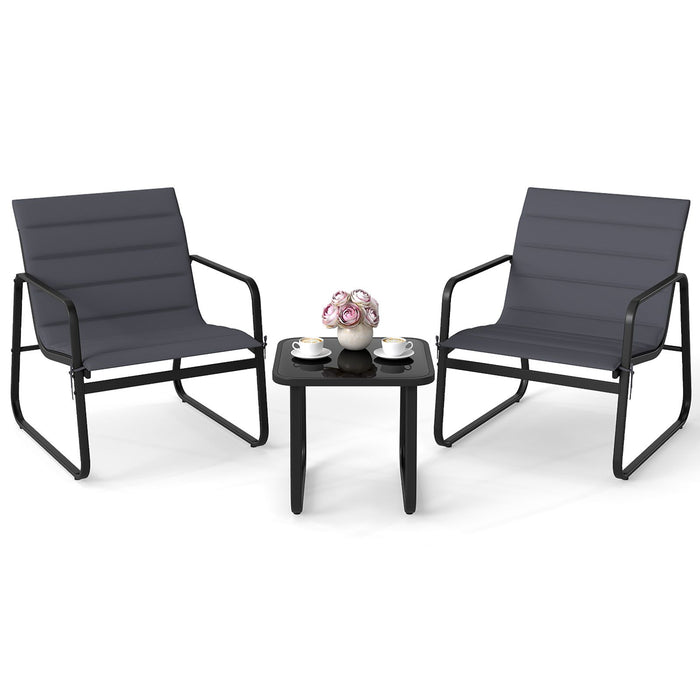 3 Pieces Bistro Set with Detachable Cushions and Sturdy Metal Legs