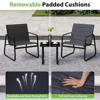 3 Pieces Bistro Set with Detachable Cushions and Sturdy Metal Legs