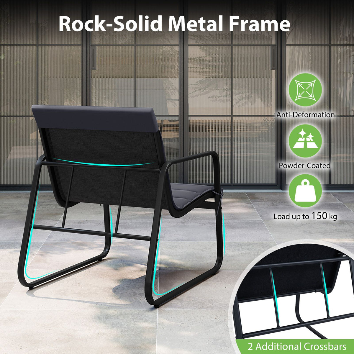 3 Pieces Bistro Set with Detachable Cushions and Sturdy Metal Legs