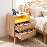 Boho Nightstand with Charging Station and RGB LED Light Strip