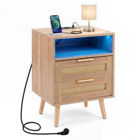 Boho Nightstand with Charging Station and RGB LED Light Strip
